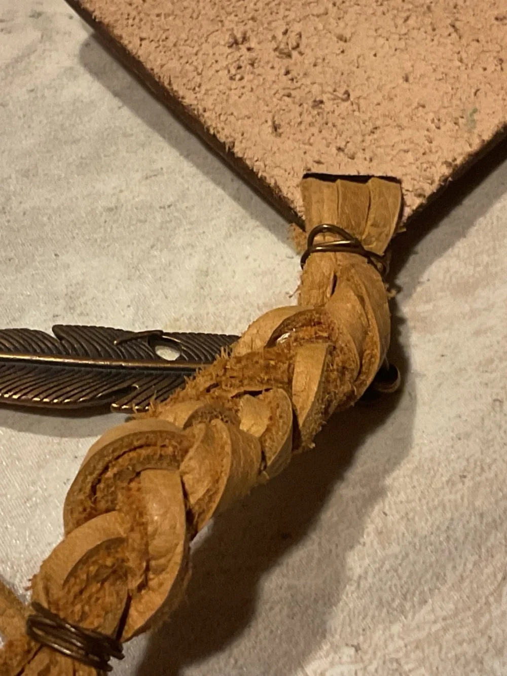 Boho Leather Tassel Keychain with Feather and Arrow Charms